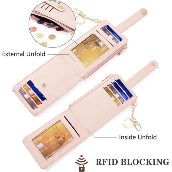 Slim Wallet for Women, 1-Cross grain-Pink Champagne - Picture 3 of 5